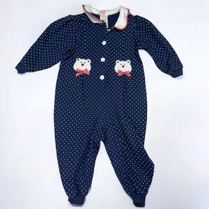 Buster Brown Vintage Blue and White Polka Dot Long Sleeve One Piece Outfit